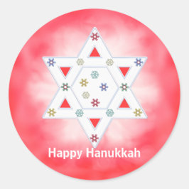 Chanoeka Ster en Sneeuwvlokken Rood Ronde Sticker