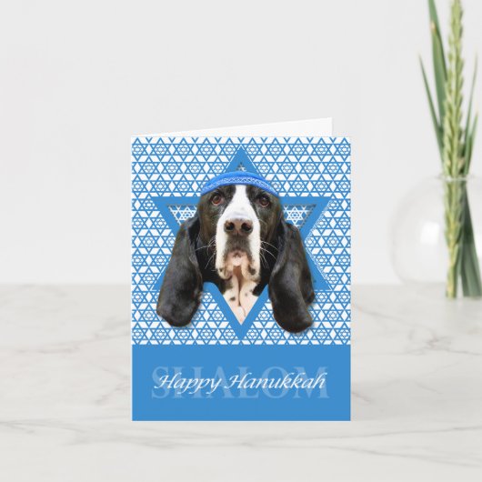 Chanoeka Ster van David - Basset Hound - Jasmijn Feestdagen Kaart (Voorkant)