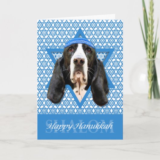 Chanoeka Ster van David - Basset Hound - Jasmijn Feestdagen Kaart (Voorkant)