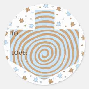 Chanoeka Stickers (1 1/2" of 3")Dreidel/Blauw/Brui