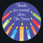 Chanoeka Stickers (1 1/2" of 3") Kleurrijke kaarse<br><div class="desc">Chanoeka stickers, "Kleurrijke Happy Chanoeka kaarsen." Personaliseer door de lettergrootte, stijl, kleur en tekst te wijzigen. Zoveel toepassingen: van en naar cadeau stickers, bedankt stickers op traktassen, taart Toppers (stick op zwaar karton, uitgesneden sticker, tape tandenstoker op de achterkant van karton), of wat dacht je van cadeau Labels (stick op...</div>