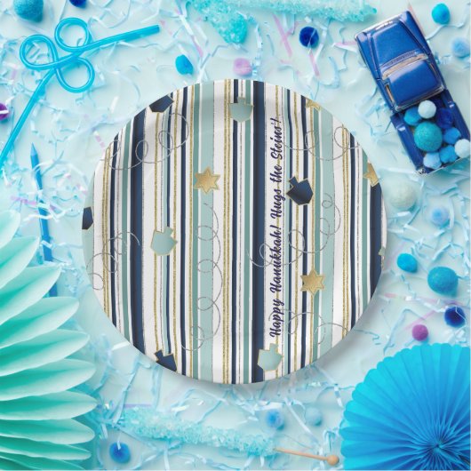 Chanoeka Strepen en Plezier Papieren Bordje (Feest)