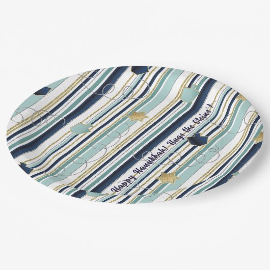 Chanoeka Strepen en Plezier Papieren Bordje (Gekanteld)