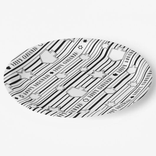 Chanoeka Stripes, Sterren en Dreidels Papieren Bordje (Gekanteld)