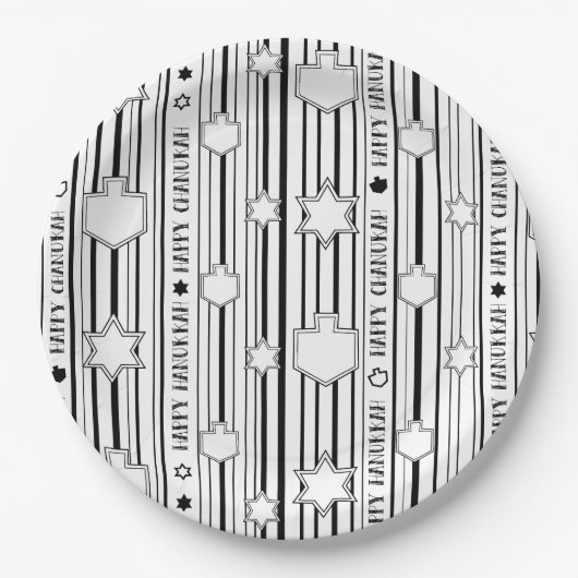 Chanoeka Stripes, Sterren en Dreidels Papieren Bordje (Voorkant)
