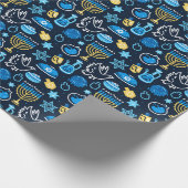 Chanoeka symboliseert blauw patroon cadeaupapier (Hoek)