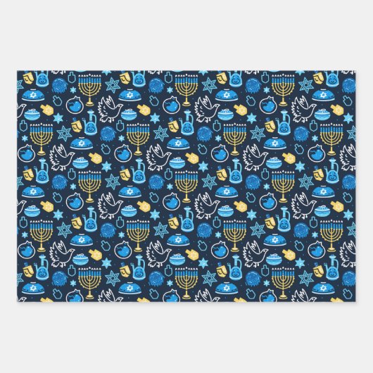 Chanoeka symboliseert blauw patroon inpakpapier vel (Voorkant)