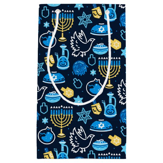 Chanoeka symboliseert blauw patroon klein cadeauzakje (Voorkant)