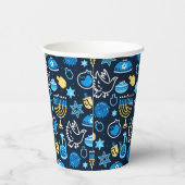 Chanoeka symboliseert blauw patroon papieren bekers (Rechts)