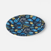 Chanoeka symboliseert blauw patroon papieren bordje (Gekanteld)