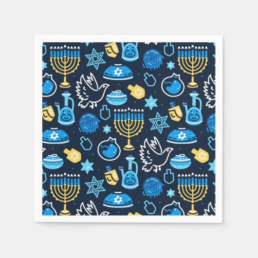 Chanoeka symboliseert blauw patroon servet (Voorkant)