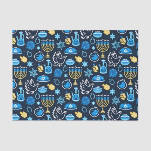 Chanoeka symboliseert blauw patroon tissuepapier (Voorkant)