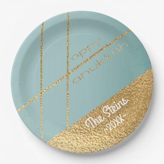 Chanoeka Turquoise en Gouden Papier Borden Papieren Bordje (Voorkant)
