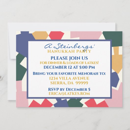 Chanoeka Uitnodiging Moderne Dreidels (Voorkant)