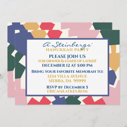 Chanoeka Uitnodiging Moderne Dreidels (Voorkant / Achterkant)