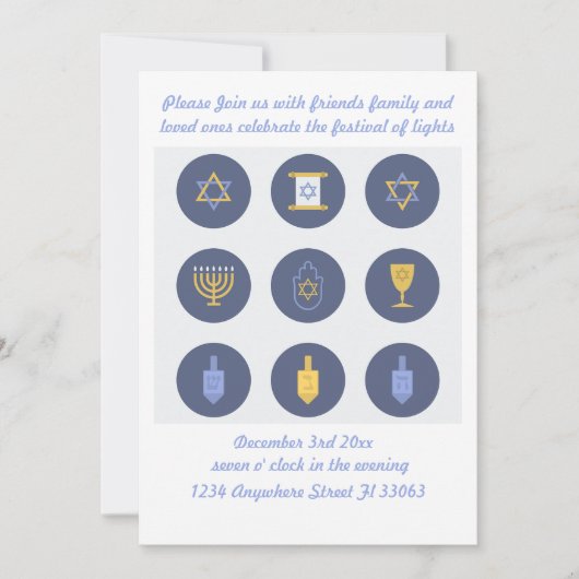 Chanoeka Uitnodiging Schattigee Eenvoudige Feestvi (Voorkant)