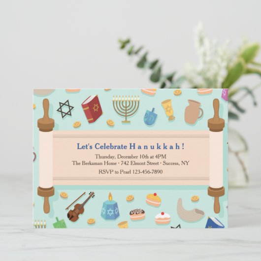 Chanoeka Uitnodiging voor viering (Staand voorkant)