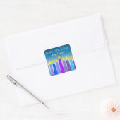 Chanoeka Vrede Liefde Blauwe Boho Kaarsen Turquois Vierkante Sticker (Envelop)