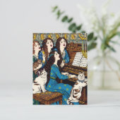 Chanoeka vrouwen en katten zingen rond de piano briefkaart (Staand voorkant)