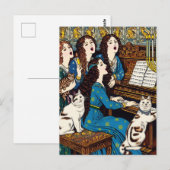 Chanoeka vrouwen en katten zingen rond de piano briefkaart (Voorkant / Achterkant)