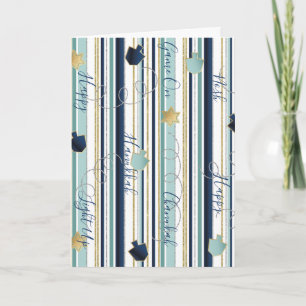 Chanoeka Wenskaart Dreidels n Stripes Feestdagen Kaart