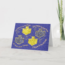 Chanoeka Wenskaart "Gold Dreidels" Personaliseren Feestdagen Kaart