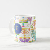 Chanoeka Wit Goud Menora Star of David Monogram Koffiemok (Voorkant links)