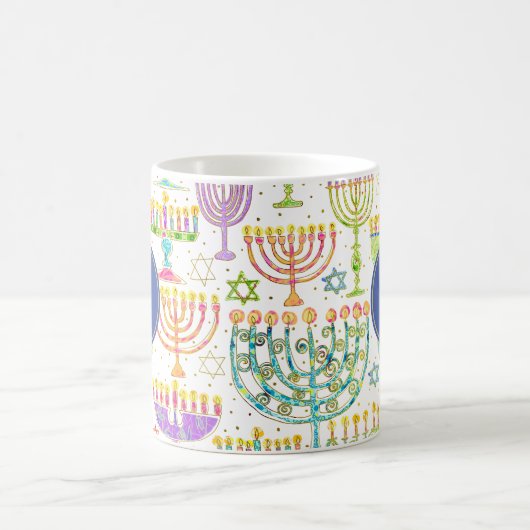 Chanoeka Wit Goud Menora Star of David Monogram Koffiemok (Center)