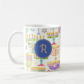 Chanoeka Wit Goud Menora Star of David Monogram Koffiemok (Links)
