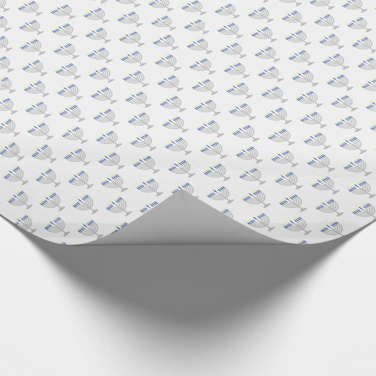 Chanoeka Zilveren Menorah op wit Cadeaupapier (Hoek)
