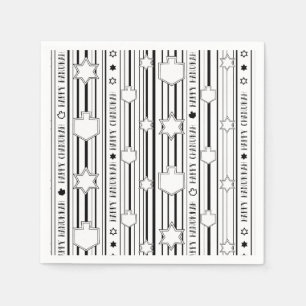 Chanoeka Zwart N Wit Dreidels N Sterren Servet