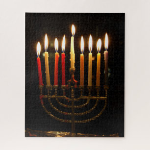 Chanoekammenorah met verlichte kaarsen legpuzzel