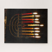 Chanoekammenorah met verlichte kaarsen legpuzzel (Horizontaal)