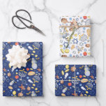 Chanoekatflat Gift Wrap (3 vellen) Inpakpapier Vel<br><div class="desc">Alle pictogrammen van het Chanoekaseizoen in drie vellen van de omslag-één met een witte achtergrond,  twee met blauw, </div>