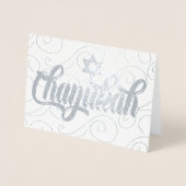 Chanokah met ster van David Modern Silver Folie Kaarten (Voorkant)