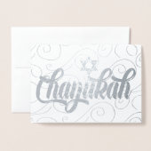 Chanokah met ster van David Modern Silver Folie Kaarten (Voorkant met envelop)