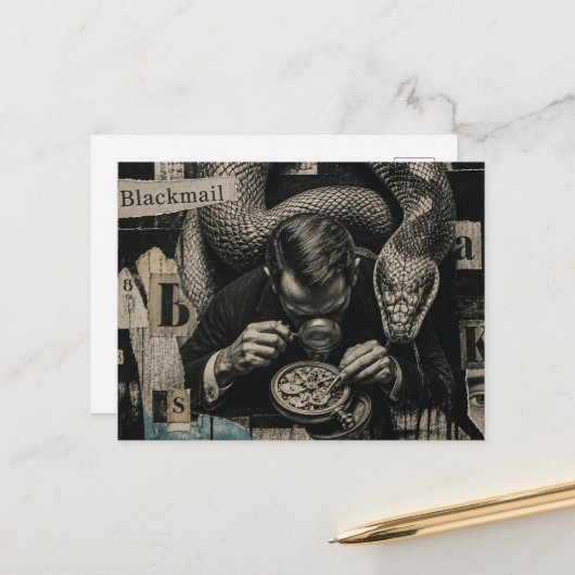 Chantage Mixed Media Collage Briefkaart (Voorkant / Achterkant in situ)