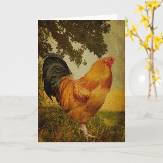 Chanticleer Haan Blank Wenskaart Kaart (Gele Bloem)