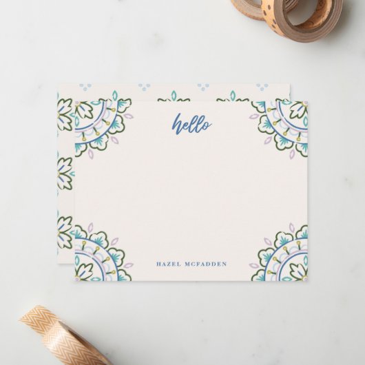 Chantilly Boho Mandala Stationery - Azure Notitiekaartje (Voorkant / Achterkant in situ)