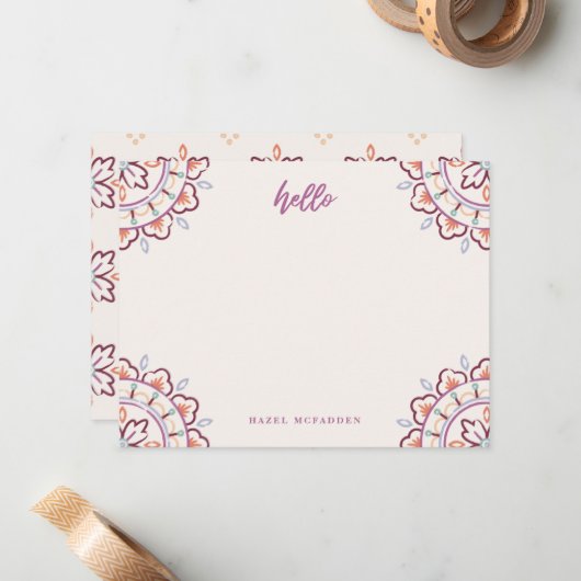 Chantilly Boho Mandala Stationery - Plum Notitiekaartje (Voorkant / Achterkant in situ)