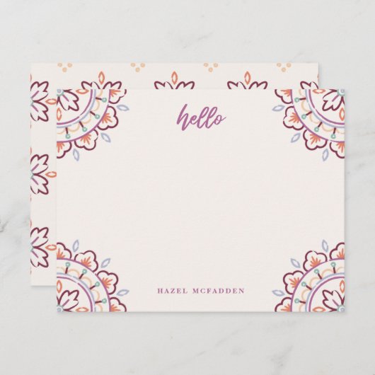 Chantilly Boho Mandala Stationery - Plum Notitiekaartje (Voorkant / Achterkant)