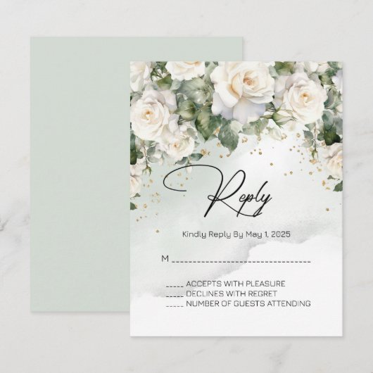 Chantilly Lace Rozen bruiloft RSVP Kaart (Voorkant / Achterkant)