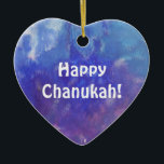 Chanukah Aqua Paars schilderen Heart Ornament<br><div class="desc">Deze hartversiering heeft een schilderij met een abstracte samenstelling met aqua,  blauw,  wit en paars en de uitdrukking: "Happy Chanukah!" Het is een geweldige feestelijke decoratie voor je kamer en een mooi cadeau voor je liefdesmensen.</div>
