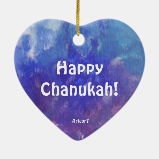 Chanukah Aqua Paars schilderen Heart Ornament (Achterkant)