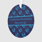 CHANUKAH BLESSINGS Gepersonaliseerd Dreidel Blue C Ornament (voorkant)