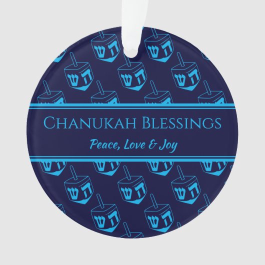 CHANUKAH BLESSINGS Gepersonaliseerd Dreidel Blue C Ornament (voorkant)