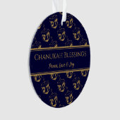 CHANUKAH BLESSINGS Gepersonaliseerd Dreidel Blue G Ornament (voorkant)