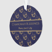 CHANUKAH BLESSINGS Gepersonaliseerd Dreidel Blue G Ornament (voorkant)