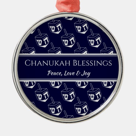 CHANUKAH BLESSINGS Gepersonaliseerd | Dreidel GRAY Metalen Ornament (Voorkant)