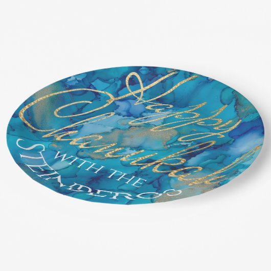 Chanukah Blues en Golds Papieren Bordje (Gekanteld)